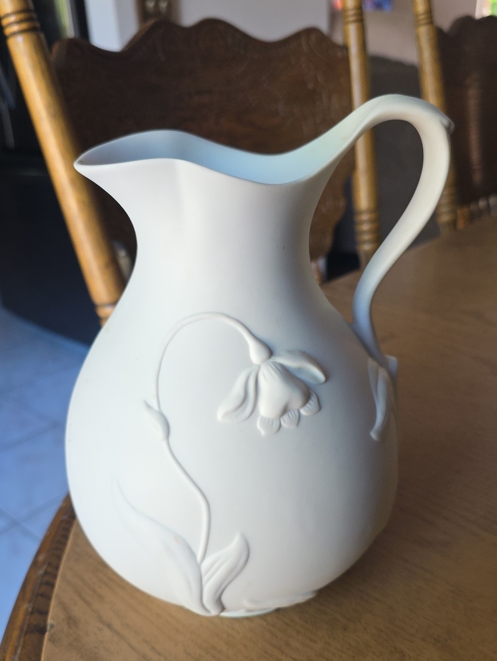 Matte White Floral Relief Pitcher